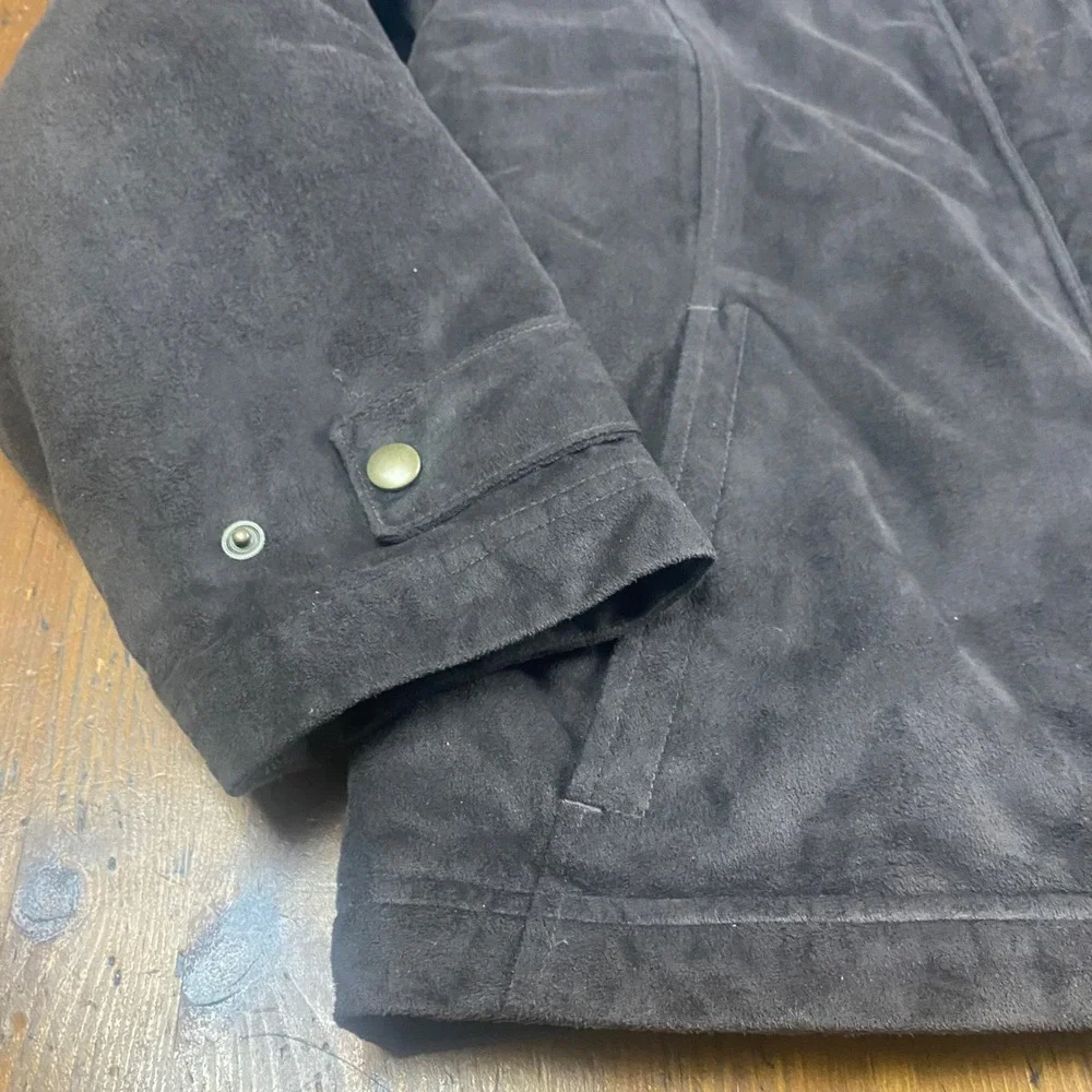 LL Bean Womens Insulated Suede Faux Fur Lined Jacket Black Size‎ M Reg 0FJV4